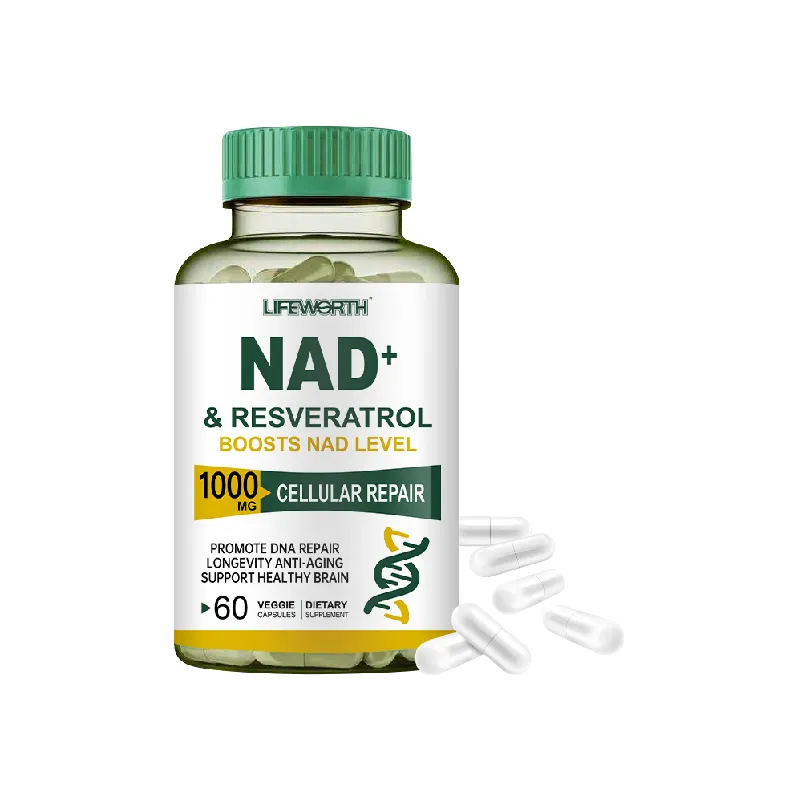 LIFEWORTH NAD 4 en 1 para apoyar la salud de la piel, aumentar los niveles de NAD, salud muscular NAD y suplemento de resveratrol 1000MG