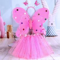 Ailes de papillon lumineuses à LED avec jupe tutu, ensemble de costume d'ange papillon pour filles, accessoires de scène, ailes de fée lumineuses