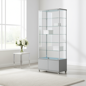 Modern Showcase <b>Cabinet</b> 75cm Wide 220cm High Light <b>Grey</b> Aluminum Frame Tempered Glass Doors with Lockable Storage - Product Image 3