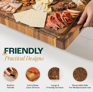 <span class=keywords><strong>Planche</strong></span> à découper en bois d'acacia massif à grain transversal avec rainure pour les jus et poignée intégrée, ustensile <span class=keywords><strong>de</strong></span> cuisine écologique, bloc <span class=keywords><strong>de</strong></span> boucher pour chefs à domicile - Product Image 3