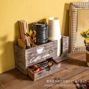 Estante de madera para almacenamiento de cápsulas de café con cajón para tazas, bolsitas de té, jarabe, organizador de escritorio, 30,5x11,5x15cm, estilo rústico - Product Image 2