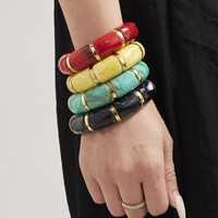 Pulsera de Resina de Color YF8021, Pulsera Cuadrada de Ámbar Chapada en Oro de 18k, Pulsera de Acero Inoxidable Impermeable para Mujer