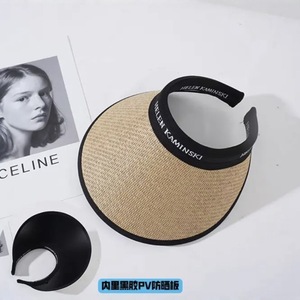Chapeau de protection solaire d'été à visière ouverte, à large bord, en paille tressée double couche, protection UV, réglable pour femmes - Product Image 1
