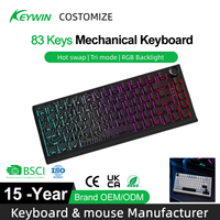 Clavier de jeu mécanique sans fil tri-mode avec fixation Gasket, hot-swap, touches PBT ABS double injection, RVB, touches latérales et bouton intelligent