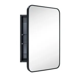 <span class=keywords><strong>Armoire</strong></span> à <span class=keywords><strong>pharmacie</strong></span> en métal avec cadre rond, miroir à bord biseauté noir, encastré et à montage en surface - Product Image 1