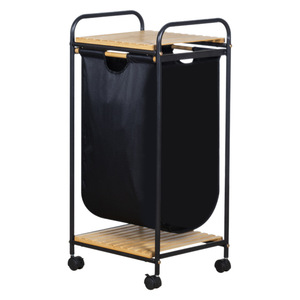 Laundry <b>Basket</b> <b>Storage</b> Rack With Wheels Large Capacity Fabric Black <b>Rectangle</b> Bathroom Standing Type Clothing Drying Racks - Product Image 5