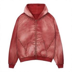 Sudadera con Capucha Roja para Hombre, Corte Regular, Cierre Frontal con Cremallera, Ropa Casual de Invierno, 100% Algodón, Servicio OEM - Product Image 5