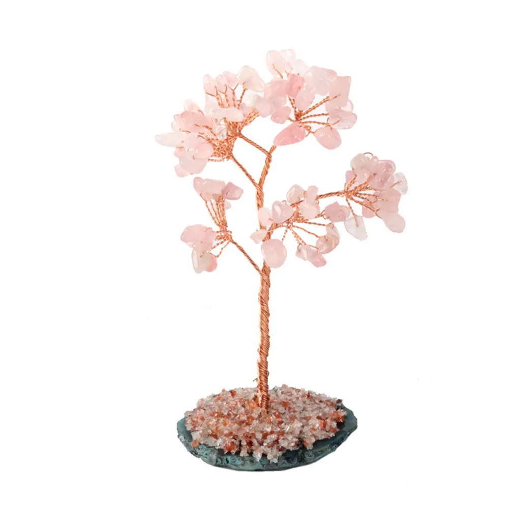 Wholesale 7 Chakra Healing, Crystal Copper Tree Of Life Wrapped On Natural Agate Base Money Tree Fengshui Luck Figurine Decor/