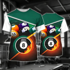 T-shirt de billard S.Q.F vert et blanc, bloc de couleurs, 100 % coton, imprimé au crochet, design vintage, séchage rapide, maillot athlétique - Product Image 6