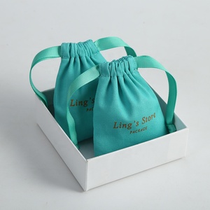Sacs d'emballage pour bijoux en coton épais vert turquoise de luxe 10*15 cm, pochette pour femme élégante, cadeau pour femme, pochette de rangement pour bague et collier - Product Image 5