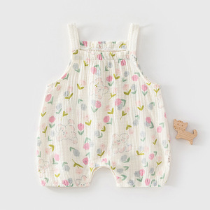 Combinaison pour bébé fille à imprimé floral, en coton gaze, body d'été, tissé fin, une pièce - Product Image 1