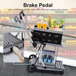 2-laags Inklapbare Winkelwagen Twee-Laags Vouwwagen Met Kratten, Meervoudig Gebruikswagen Verstelbare Draagbare <span class=keywords><strong>Trolley</strong></span> - Product Image 4