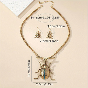 Conjunto de Joyería de Insectos, Aleación de Zinc Dorada, Diseño de Escarabajo con Pedrería, Accesorio de Moda para Fiesta para Mujer - Product Image 4