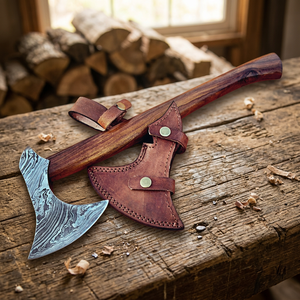 Damascus Industrial Grade Custom Handmade Flat Backed Hunting <b>Axe</b> Wood <b>Handle</b> 3 Cutting Edge 16" Overall Length for - Product Image 2