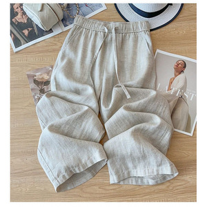 Pantalon Capri Rétro en Coton et <span class=keywords><strong>Lin</strong></span> pour <span class=keywords><strong>Femme</strong></span>, Coupe Ample, Taille Haute, Léger et Décontracté, Grande Taille, avec Poches, Idéal pour l'Été - Product Image 2