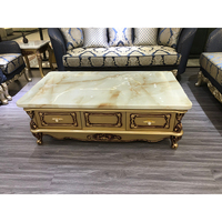 Table basse classique de luxe en bois doré, mobilier royal pour la maison, style européen, table basse en bois et marbre pour salon