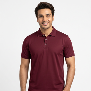 Polo homme de couleur bordeaux confortable et de qualité supérieure, logo personnalisé, été, doux et respirant, polo à manches courtes pour homme - Product Image 1