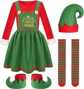 <span class=keywords><strong>Disfraz</strong></span> de fiesta de <span class=keywords><strong>elfo</strong></span> verde para niños y niñas con conjunto de traje de Feliz <span class=keywords><strong>Navidad</strong></span> - Product Image 6