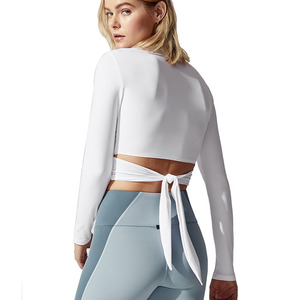 Delle Donne Del Commercio All'ingrosso di Usura di Forma Fisica con Scollo a V Bianco in Bianco di Base <span class=keywords><strong>Crop</strong></span> Top Camicia di Compressione con Manica Lunga - Product Image 4