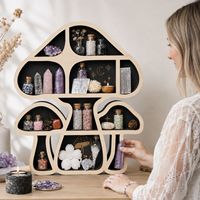Étagère de présentation en bois découpé en forme de champignon à quatre niveaux, support de rangement pour pierres de cristal, décoration murale gothique sorcière pour la maison et le bureau, cadeau
