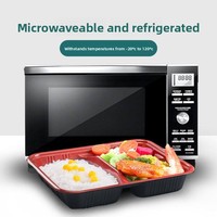 Boîte à lunch jetable en PP de qualité alimentaire pour repas de jambon de porc et riz, emballage à emporter, deux/trois/quatre compartiments, restauration rapide commerciale, rouge