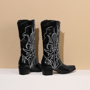 SHIKOL, <span class=keywords><strong>botas</strong></span> vaqueras <span class=keywords><strong>de</strong></span> cuero rojo y negro, bordado a la moda, zapatos <span class=keywords><strong>de</strong></span> fiesta para Club <span class=keywords><strong>de</strong></span> campo al aire libre, <span class=keywords><strong>botas</strong></span> vaqueras occidentales hasta la rodilla para <span class=keywords><strong>mujer</strong></span> - Product Image 6