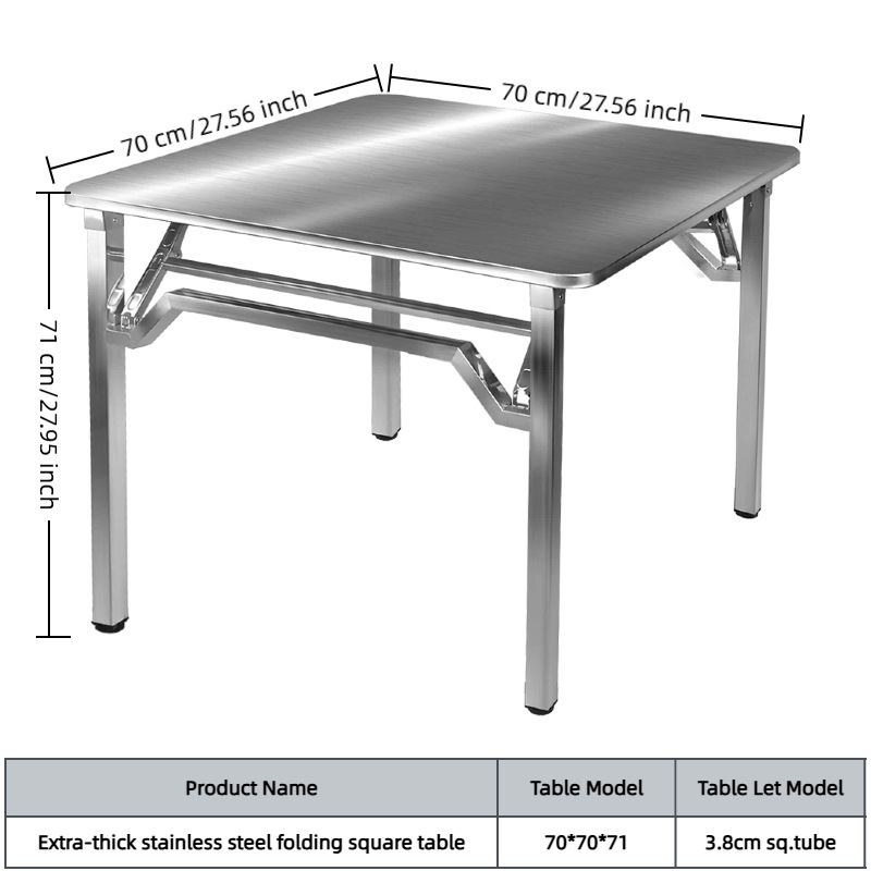 Mesa cuadrada plegable extra gruesa de 70x70x71 cm.