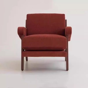 Fauteuil en bois massif style Wabi Sabi, fauteuil simple en daim bordeaux, 75x94x75, fauteuil d'hôtel, utilisation en intérieur - Product Image 5