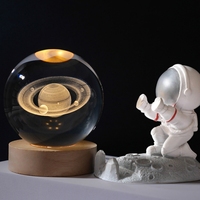 Cadeaux créatifs, lampe à boule de cristal 3D, 6/8 cm, boule de cristal Saturne, lampe de nuit, transparente, amovible, boule de cristal LED lumineuse, veilleuse
