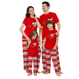 Nuovo cervo con stampa transfrontaliera pigiama da bambina pantaloni lunghi con manica corta rosso natale per fascia di età genitore-bambino - Product Image 1