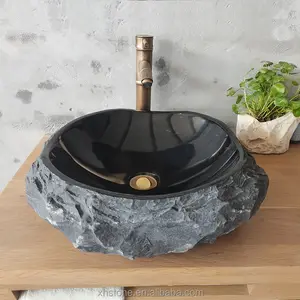 Western Style Beliebte Rough Black Marble Stone Badezimmer Arbeits platte Hochglanz Waschbecken Trog Waschbecken