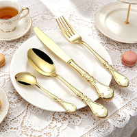 Ensemble de couverts de luxe en acier inoxydable 18/10 de haute qualité, manche sculpté rétro européen, couteau à steak, fourchette, cuillère à dessert, cuillère à café