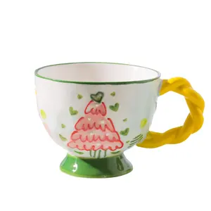 Taza con asa de anillo de cerámica personalizada con patrón de lunares Taza de café para beber de cocina