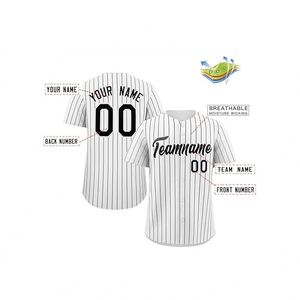 เสื้อเบสบอลลายทาง 100% โพลีเอสเตอร์ คอวี ติดกระดุม ปักชื่อและหมายเลขได้ตามต้องการ ระบายอากาศได้ดี - Product Image 6