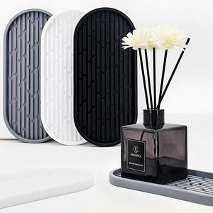 Plateau de rangement en silicone minimaliste moderne, forme ovale, organisateur pour cuisine, salle de bain, salon - Product Image 1