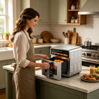 Friteuse à air Anbolife 10L en acier inoxydable personnalisable pour la vente en gros, moins de graisse, 80 % sans PFAS, cuisson en trois couches, 12 menus prédéfinis