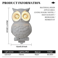 Décoration artisanale en résine hibou opulente pour villa de luxe, rénovation intérieure de toute la maison, lampe murale LED