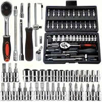 Ensemble d'outils de réparation manuels combinés en acier au carbone, jeu de clés à cliquet et douilles, petit format 46 pièces, personnalisable OEM, pour bricolage, en stock, faible MOQ