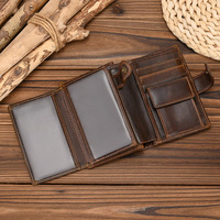 Dompet Pria Kulit Sapi Asli Vintage Desain Lipat Tiga Pendek Mewah dengan Kantong Koin dan Banyak Slot Kartu Dompet Kecil Pria.