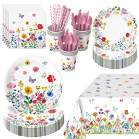 Service de table à motif floral aquarelle printanier, idéal pour les mariages printaniers, les goûters et les réceptions nuptiales
