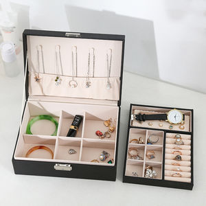 Große Kapazität <span class=keywords><strong>3</strong></span>-Schichten Reise-Schmuckkoffer Organizer Geschenk Multifunktionale Aufbewahrungsbox für Halsketten, Ohrringe und Ringe mit Schloss - Product Image 6