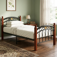 Lit inclinable traditionnel en fer, finition grain de bois, poteaux avec accents floraux dorés, gain de place, aucun sommier tapissier nécessaire, chambre à coucher, hôtel