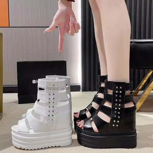 Women Summer New Rivet <b>Wedge</b> <b>Sandals</b> Thick Sole <b>Platform</b> Hollow Small Fish Mouth Roman <b>Sandals</b> - Product Image 4