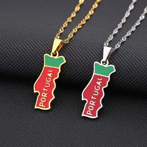 Vente en gros de pendentif carte du Portugal collier drapeau couleur or portugais bijoux de charme pour femmes et filles cadeau