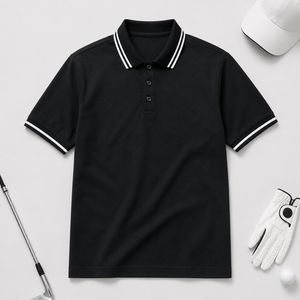 Polo pour homme en spandex/polyester avec logo personnalisé, manches courtes, couleur unie, respirant, design décontracté, service OEM ODM - Product Image 3