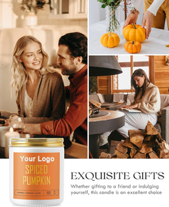 Bougie pilier artisanale en cire de soja écologique parfumée à la cannelle et à l'épices de <span class=keywords><strong>citrouille</strong></span>, avec mèche en bois et couvercle en métal pour les fêtes/Noël - Product Image 5