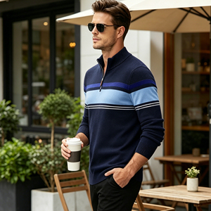 Venta Directa de Fábrica, Camisa Polo para <span class=keywords><strong>Hombre</strong></span>, Suéter de Manga Larga, Lana y Nailon a Rayas, Estilo Ejecutivo Personalizado, Suéter Polo - Product Image 4