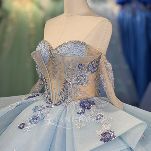 Jancember 6838 Vestidos <span class=keywords><strong>de</strong></span> XV Años <span class=keywords><strong>Azul</strong></span> <span class=keywords><strong>Cielo</strong></span> con Escote Corazón y Cola Larga - Product Image 5