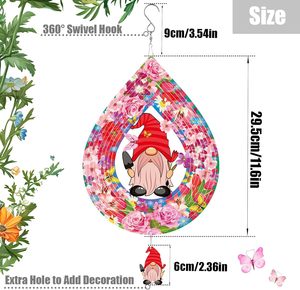 EnchGarden - Adorno de Jardín con Forma de Gnomo Rosa, 12 Pulgadas, Acero Inoxidable 3D de 0.5 mm de Grosor, Escultura Cinética Colgante para Jardín, Navidad - Product Image 2