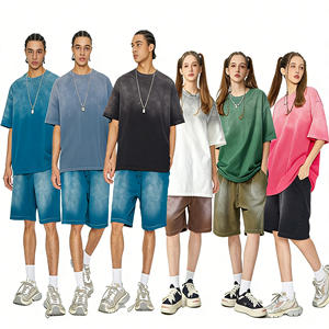 T-shirt Hip Hop en coton 100% tricoté, délavé à l'acide, de haute qualité, couleur unie classique, basique, confortable et léger à manches courtes pour homme - Product Image 2